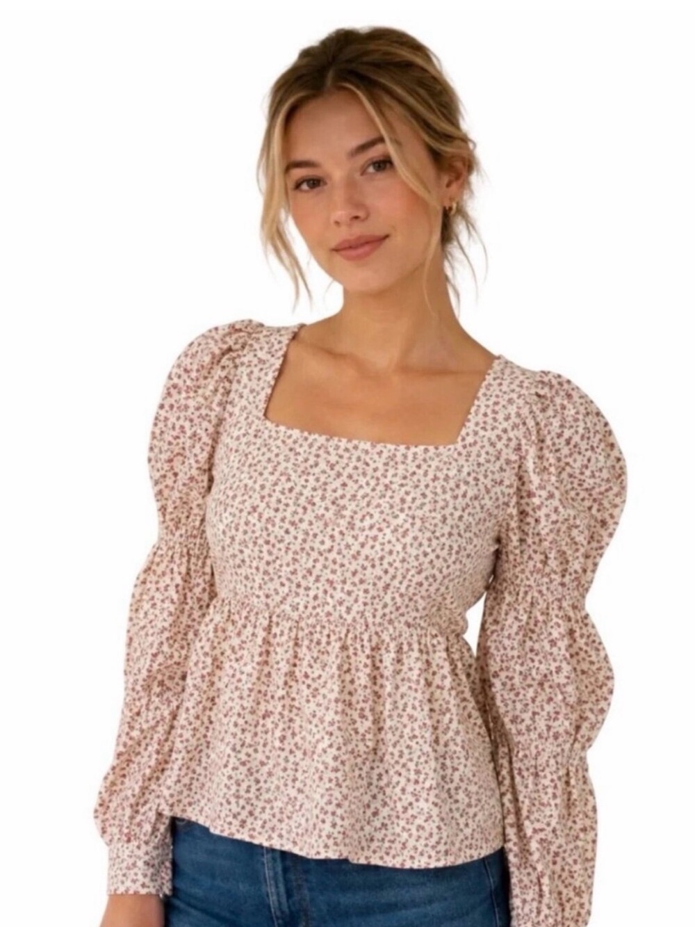 Tuckernuck Hyacinth House  Floral Square-Neck Peplum Blouse size medium